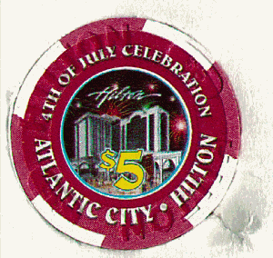 AC Hilton $5. 4th of July 1997. front.