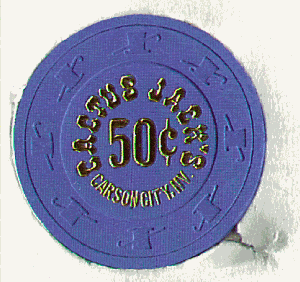 Cactus Jack's $.50. Blue. gold hot stamp. H&C.