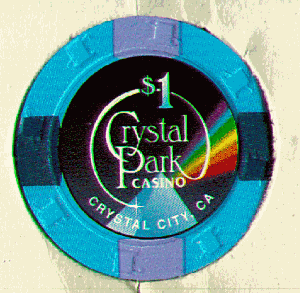 Crystal Park $1 Blue. 2 purple, dark blue insets. H&C.