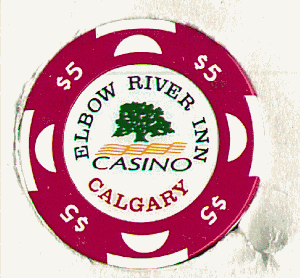 $5 Elbow River Inn. 4 white insets. Green tree.