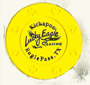 Lucky Eagle Casino. $.50. Yellow. gold hot stamp. cardsuits. front