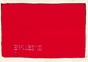 Red. Bus card. Raised number