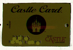 Castle Card. Gold. Large red castle. White back