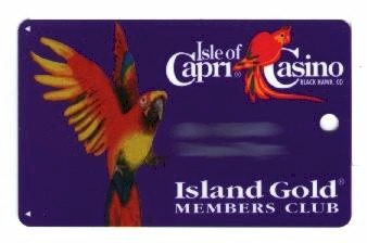 Blue card. Island Gold members club. Red parrot